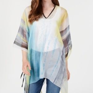 Calvin Klein Sheer Chiffon Poncho Blue Green Ties